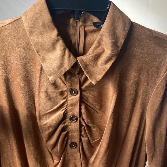 Sami & Jo dress collared camel colored casual boho office neutral business L - Picture 5 of 17